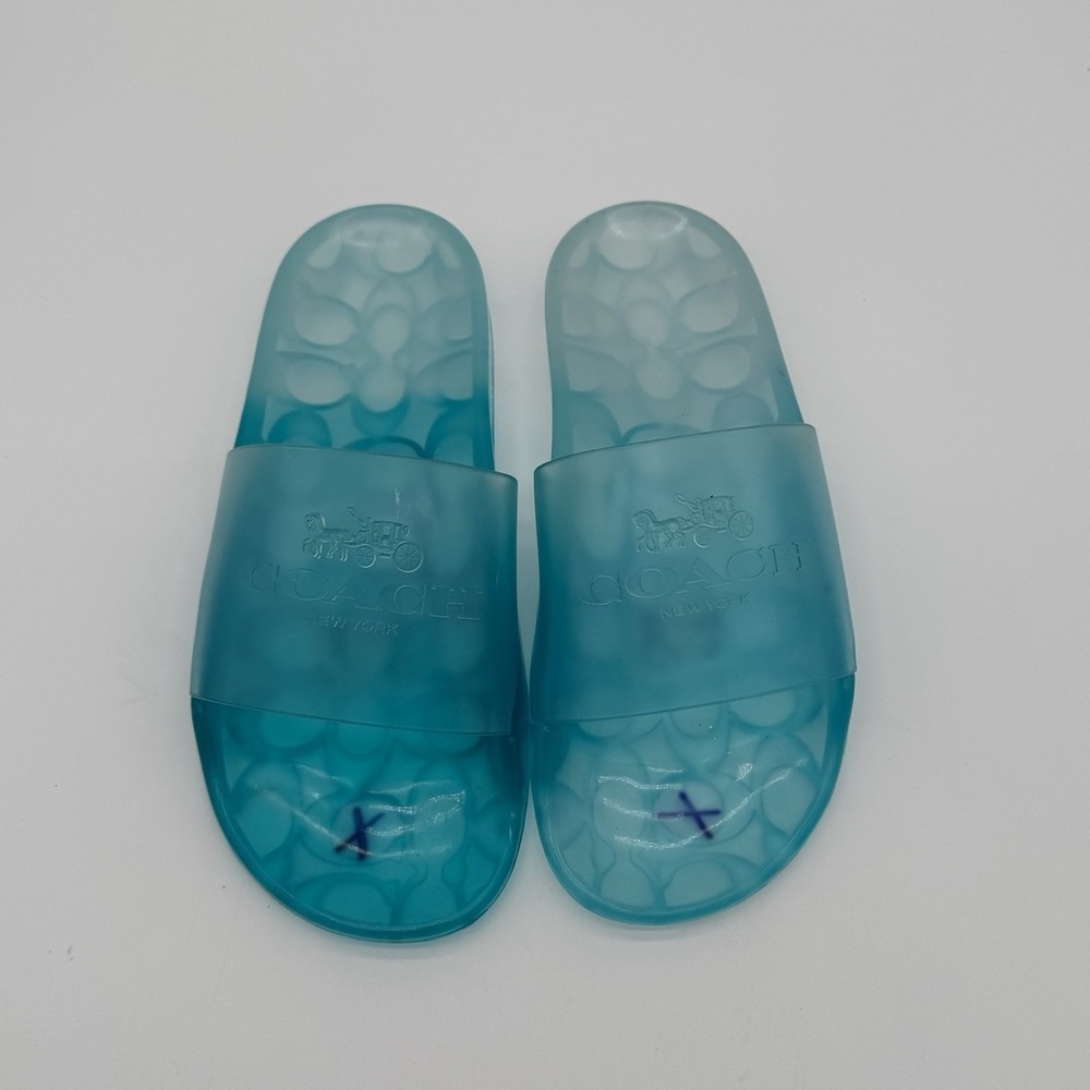 Coach Ulyssa Rubber Jelly Slide Sandals Sea Mist Blue Size‎ 6B New Flaw C3068